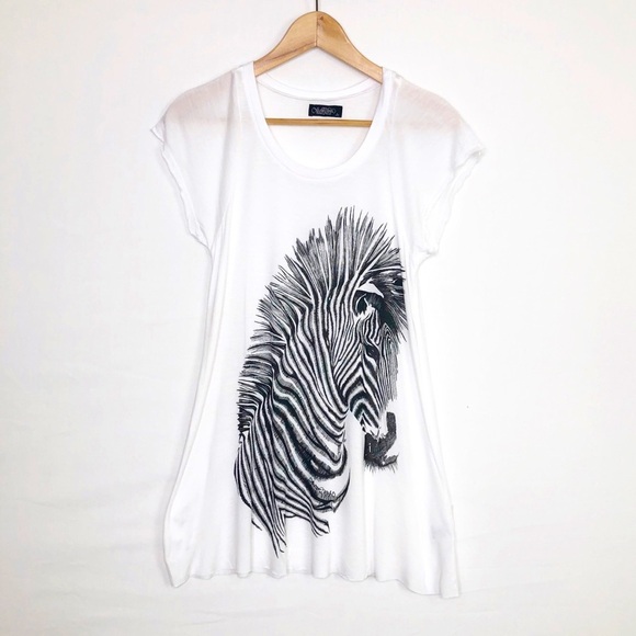 Lauren Moshi white zebra graphic print tunic T-shirt - Picture 1 of 10